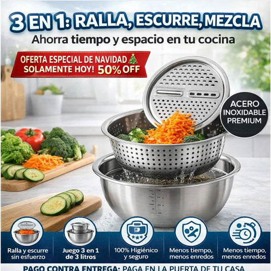✨Bowl Set Cocina facil, Rapida Colador Y Rayador✨